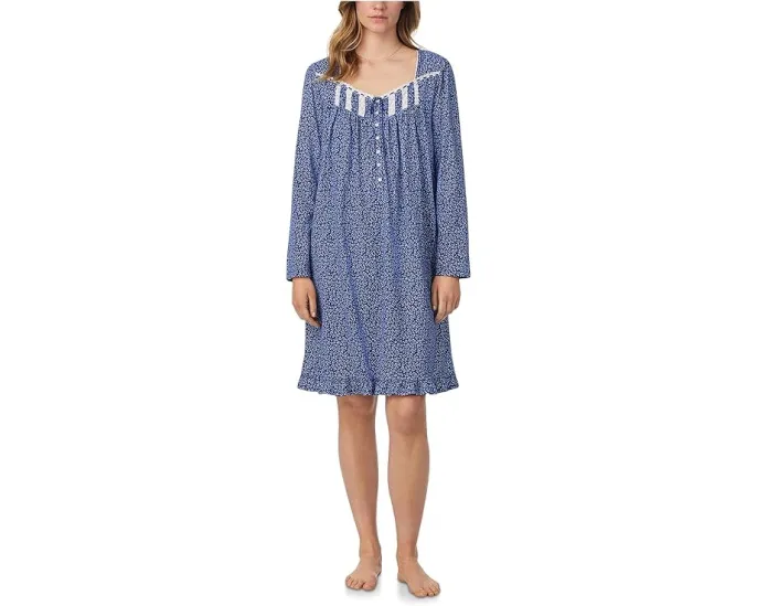 Ночная сорочка Eileen West короткая с длинным рукавом из хлопкового трикотажа