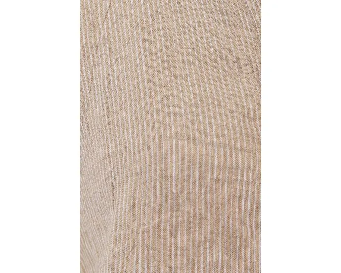 Puckered Organic Linen Stripe Mandarin Collar Shirt