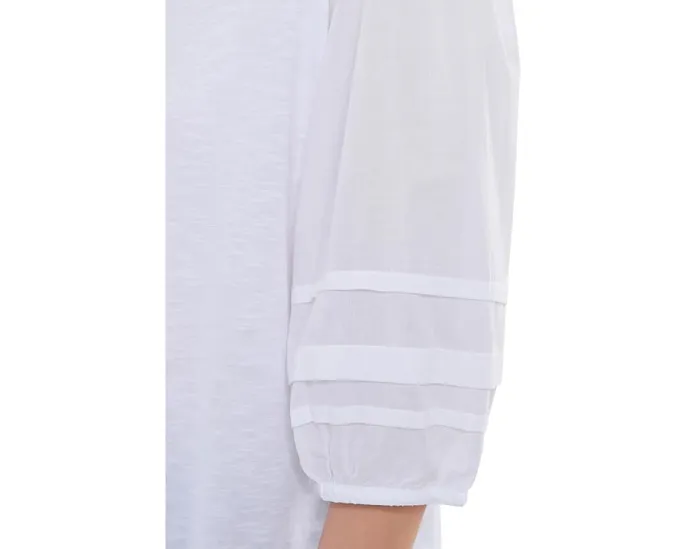 Mixed Signals - Knit Woven Combo Top With Balloon Sleeves