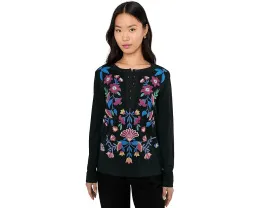 Футболка Johnny Was Mixed Media Henley Elizabeth с вышивкой из хлопка