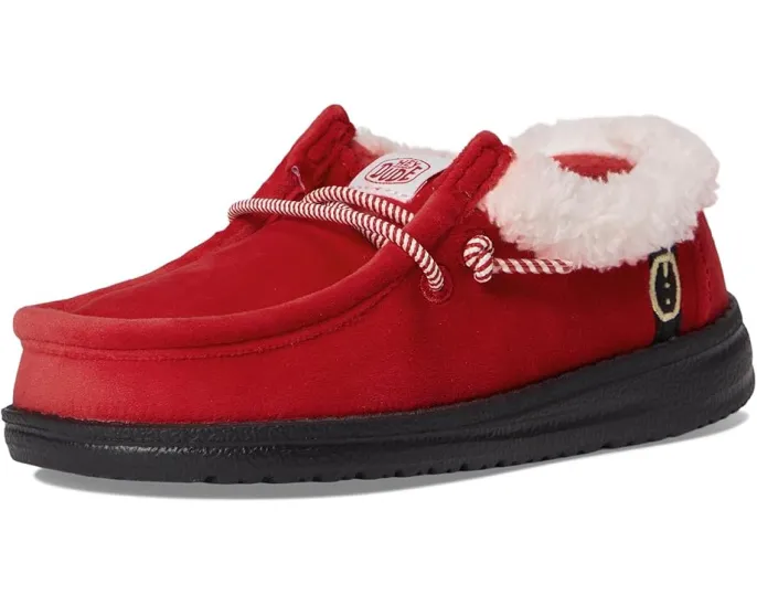 Лоферы Hey Dude Kids Wally Santa Claus для малышей с искусственным мехом и эластичной шнуровкой