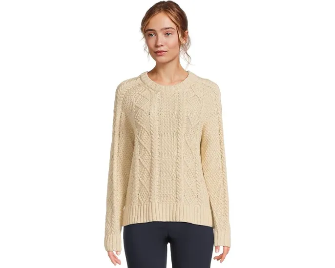 Хлопковый свитер Fisherman Crewneck Signature L.L.Bean бежевого цвета