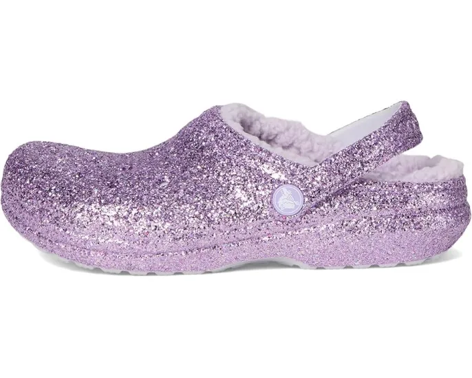 Блестящие кроксы Crocs Classic с подкладкой для детей на заднем ремешке
