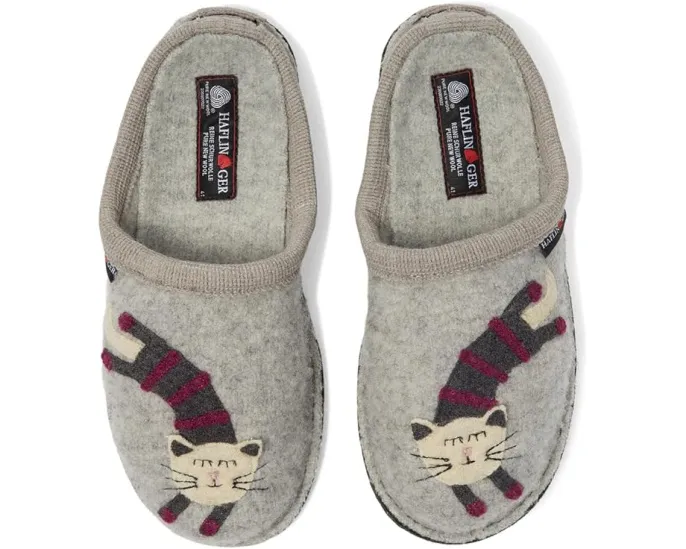 Тапочки Haflinger Katze из вареной шерсти с вышивкой