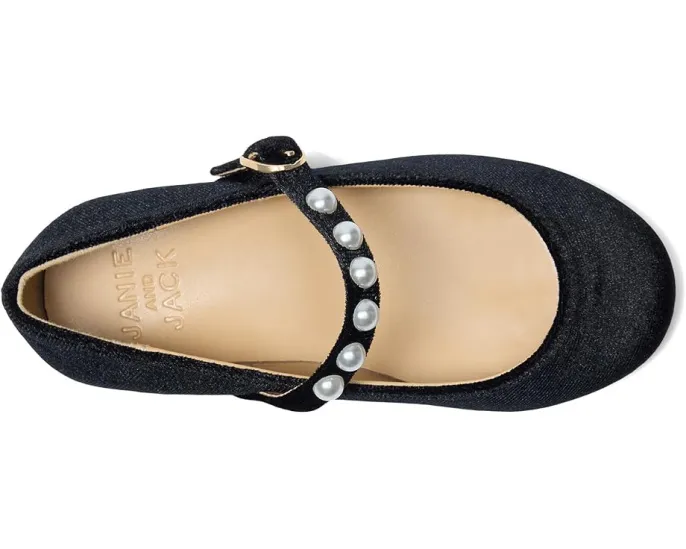 Детские бархатные балетки Janie and Jack с жемчужным декором и круглым мысом