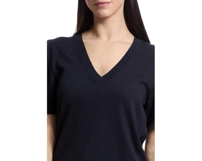 Свитер Lilla P с коротким рукавом и V-образным вырезом для расслабленного образа