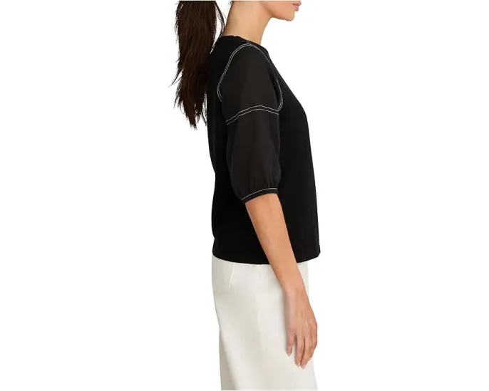 Футболка Linen Sleeve Cotton с контрастными льняными рукавами NIC+ZOE