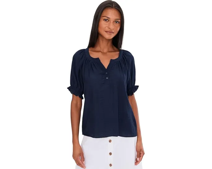 Блуза Liverpool Los Angeles с коротким рукавом и планкой на полпуговицы