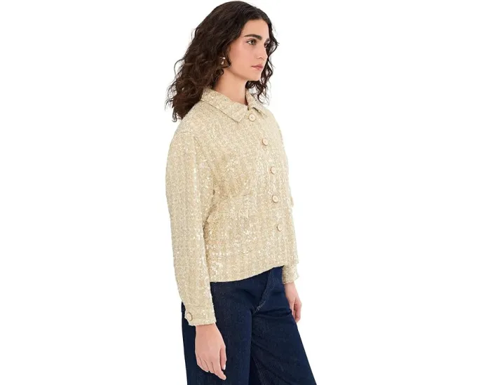 Жакет из твида с длинным рукавом и застежкой на пуговицы с пайетками Vince Camuto