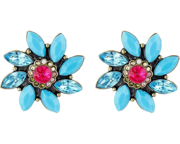 Серьги Betsey Johnson Turqs and Caicos Flower Stud с кристаллами