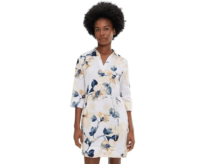 Платье-трапеция Tommy Bahama Beleza Blossom с рукавом 3/4 и воротником