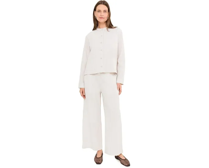 Eileen Fisher Органические хлопковые брюки Pucker Check Ankle Wide Pant Белые