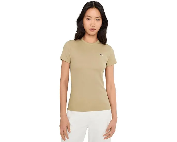 Футболка Lacoste Slim Fit из хлопка с ребристой фактурой и вышитым крокодилом