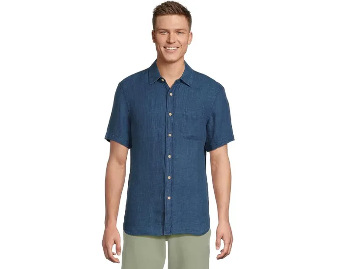 Рубашка Faherty Short Sleeve Palma Linen Shirt из 100% льна с накладным карманом