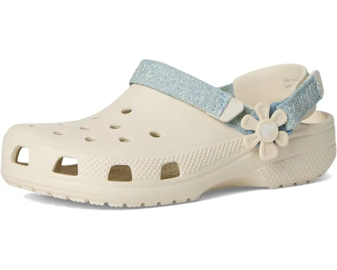 Кроксы Crocs Kids Classic Denim Floral Backstrap Clogs с джимовой тканью