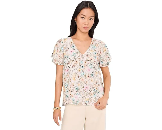 Блуза Vince Camuto с V-образным вырезом и рукавом тюльпан