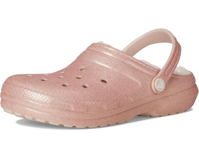 Crocs утепленные сабо Classic Lined Glitter для детей с блестками