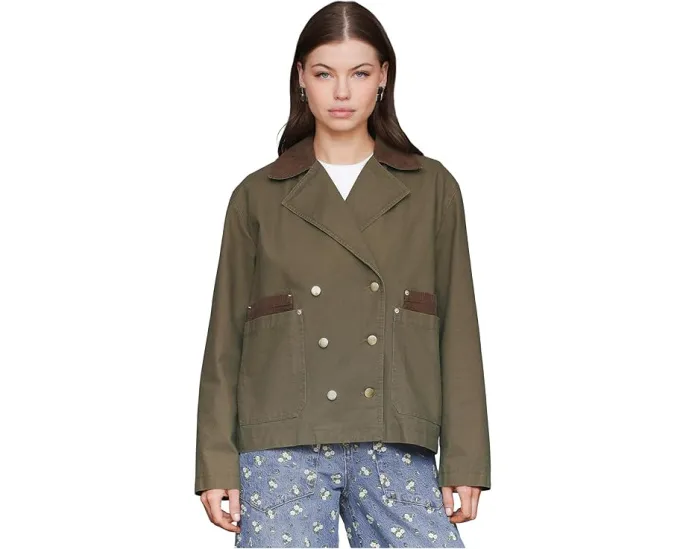 Двубортное пальто в морском стиле из хлопка с вельветовыми деталями