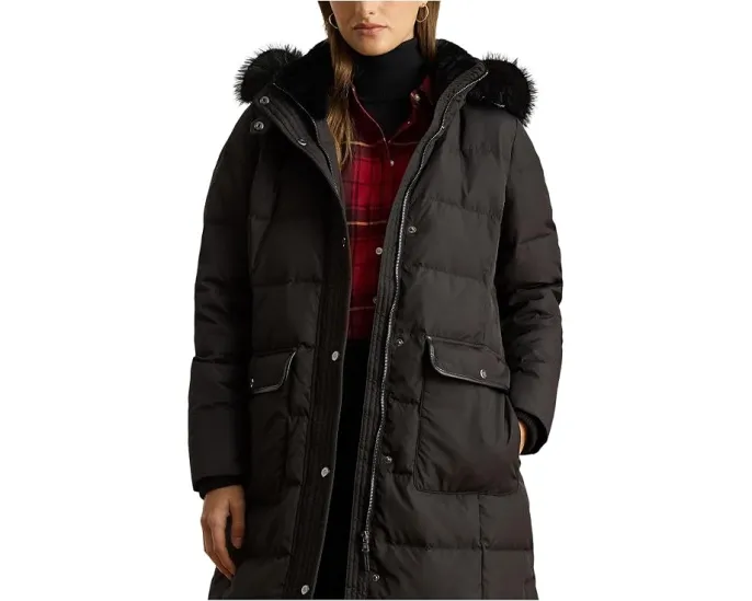 Пуховик maxi длины Ff Trim Puffer 50/50 45 Lauren Ralph Lauren с меховой отделкой