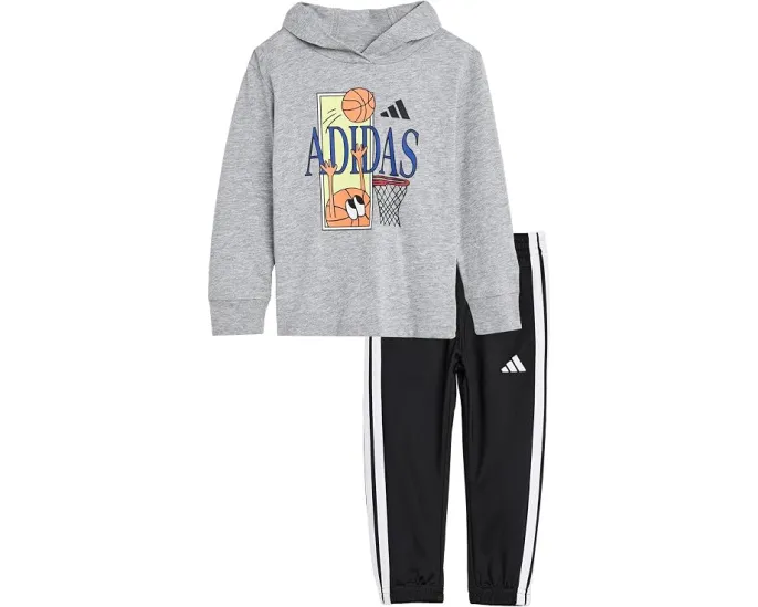 Adidas детский спортивный костюм с капюшоном и принтом Серый