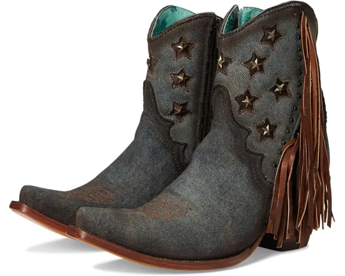 Corral Ботинки A4675 с бахромой и джинсовой вставкой на молнии