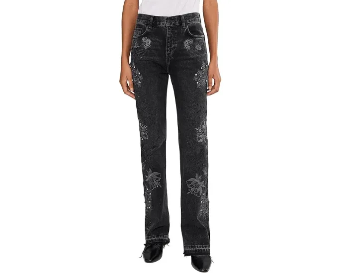 Джинсы Free People Irie Embellished с декором и прямой штаниной