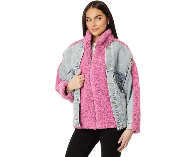 Джинсовая куртка Blank NYC Pink Sherpa с отделкой из искусственного меха