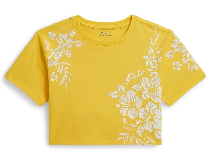 Хлопковая футболка Polo Ralph Lauren Kids свободного кроя с цветочным принтом