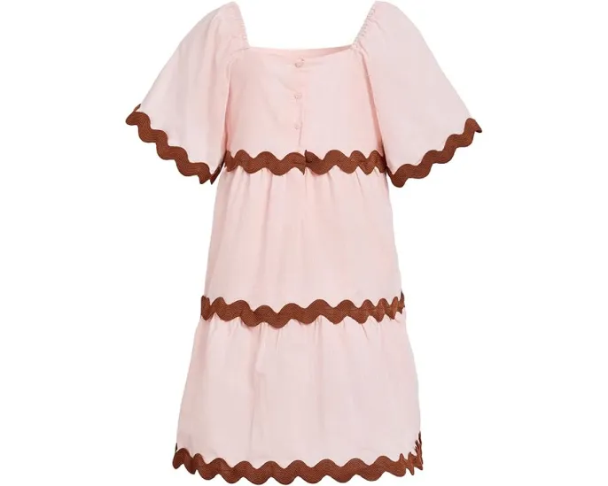 Платье Ric Rac Trimmed с квадратным вырезом и короткими рукавами