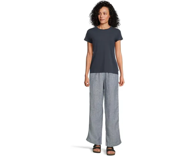 Полосковые брюки L.L.Bean Premium Linen Breezy с поясом на резинке и прямым кроем