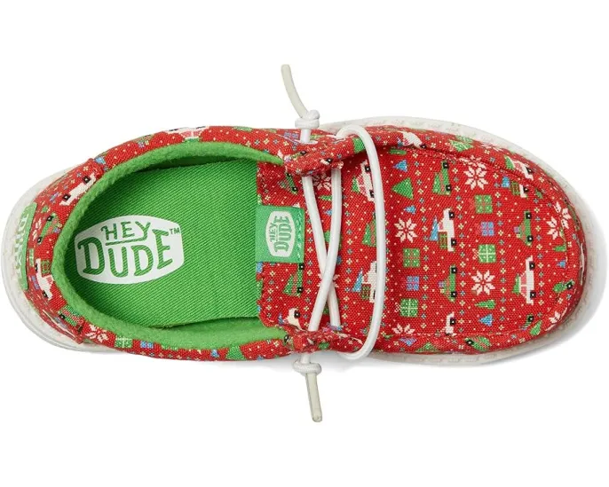 Кроссовки Wally Holiday Sweater от Hey Dude Kids с праздничным принтом и эластичными шнурками