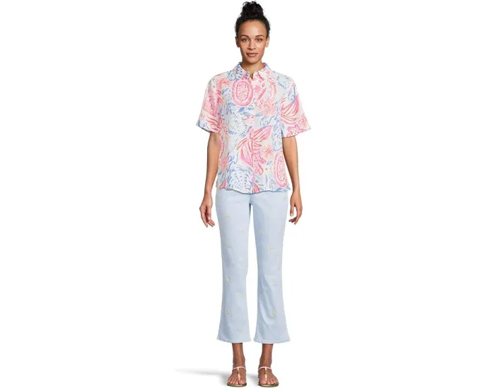 Lilly Pulitzer Блуза Ridoc из льна с коротким рукавом и свободным кроем