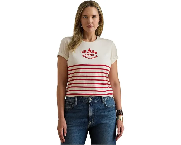 Футболка Lauren Ralph Lauren Plus Size в полоску с вышитым логотипом