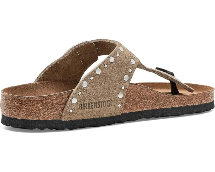Сандалии Birkenstock Gizeh Rivets из замши с ремешком между пальцами и стелькой из пробки