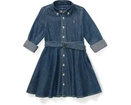 Джинсовое платье-рубашка Polo Ralph Lauren с поясом для маленьких девочек