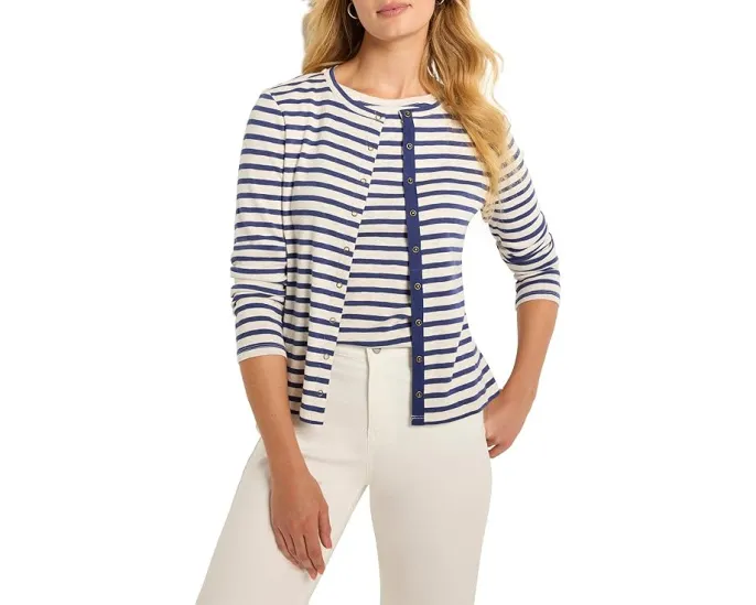 Кардиган NIC+ZOE Striped Snap Front с полосками и планкой контрастного цвета