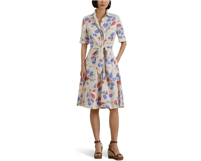 Lauren Ralph Lauren Платье-рубашка из льна с запахом и цветочным принтом