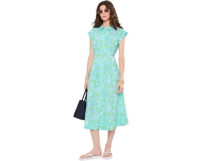 Lilly Pulitzer Платье-рубашка Tonya Midi голубое