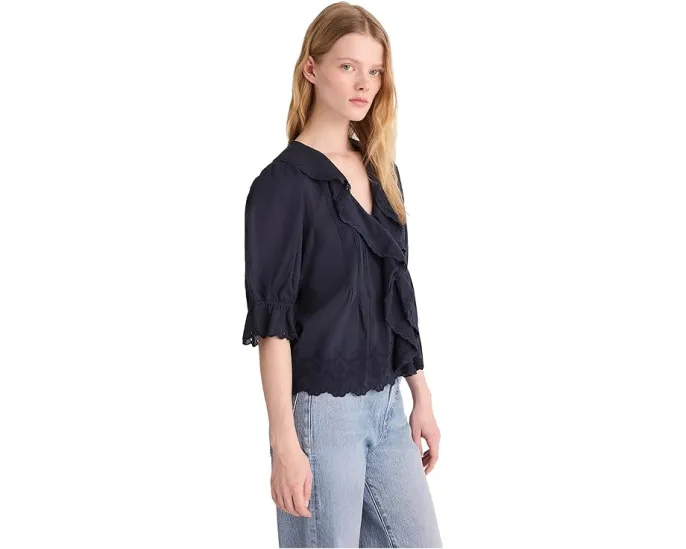 Блузка Madewell Ruffled Puff-Sleeve Top с рюшами и пышными рукавами