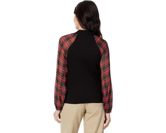 Топ Tommy Hilfiger с длинным рукавом и комбинированными материалами в клетку