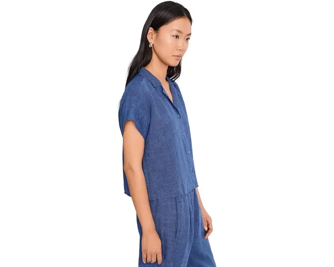 Рубашка Eileen Fisher Petite с отложным воротником из выстиранного органического льна