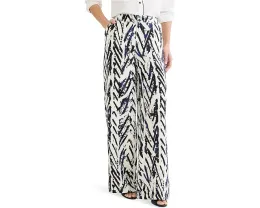 Широкие льняные брюки NIC+ZOE Petite 31" индиго с перекрестным узором