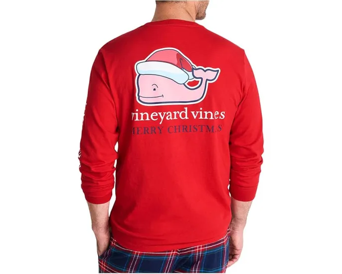 Длинная футболка 2025 Santa Whale с новогодним принтом Vineyard Vines