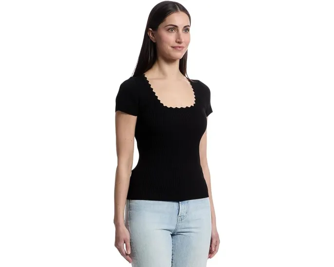 Свитер Lilla P с коротким рукавом и фигурным вырезом на шее