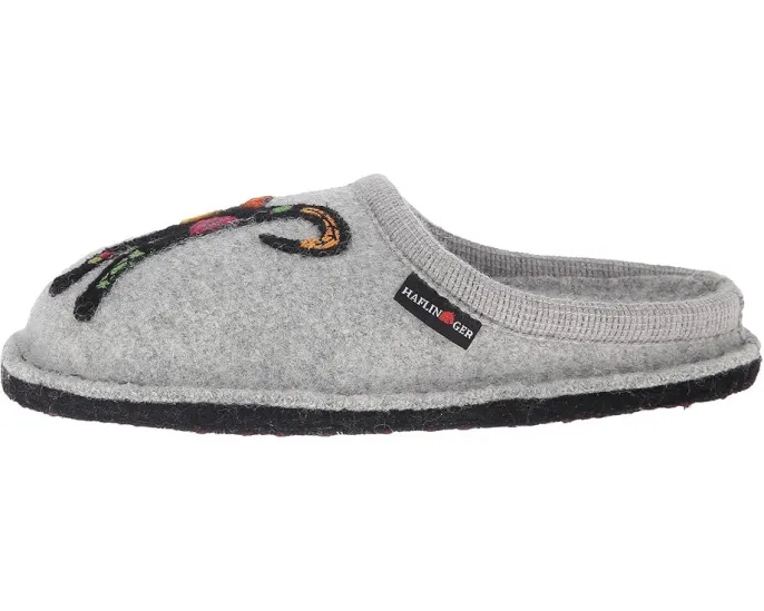 Тапочки Haflinger Sassy из вареной шерсти с аппликацией котенка