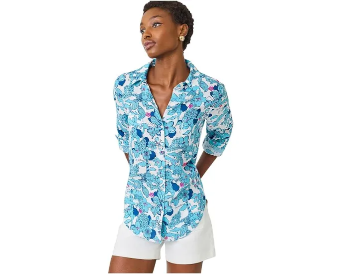 Рубашка Sea View Button-Down от Lilly Pulitzer из льна с принтом