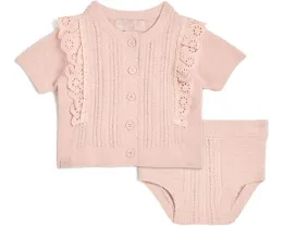 Детский комплект Barefoot Dreams Kids CozyChic Ultra Lite с оборкой из хлопкового гипюра