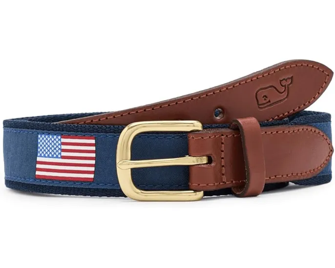 Ремень Vineyard Vines для мальчиков с американским флагом из хлопкового холста