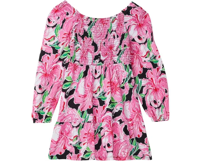 Платье Lilly Pulitzer Kids Mini Jilly с длинным рукавом сборками и цветочным принтом