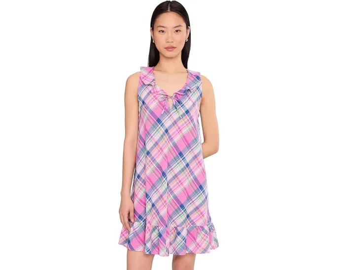 Платье Lauren Ralph Lauren без рукавов с V-образным вырезом и воланами из дышащего хлопка